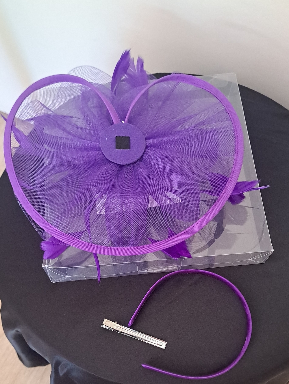 Vibrant Purple Ladies Fascinator Hat with Decorative Floral Accent - Picture 7 of 8